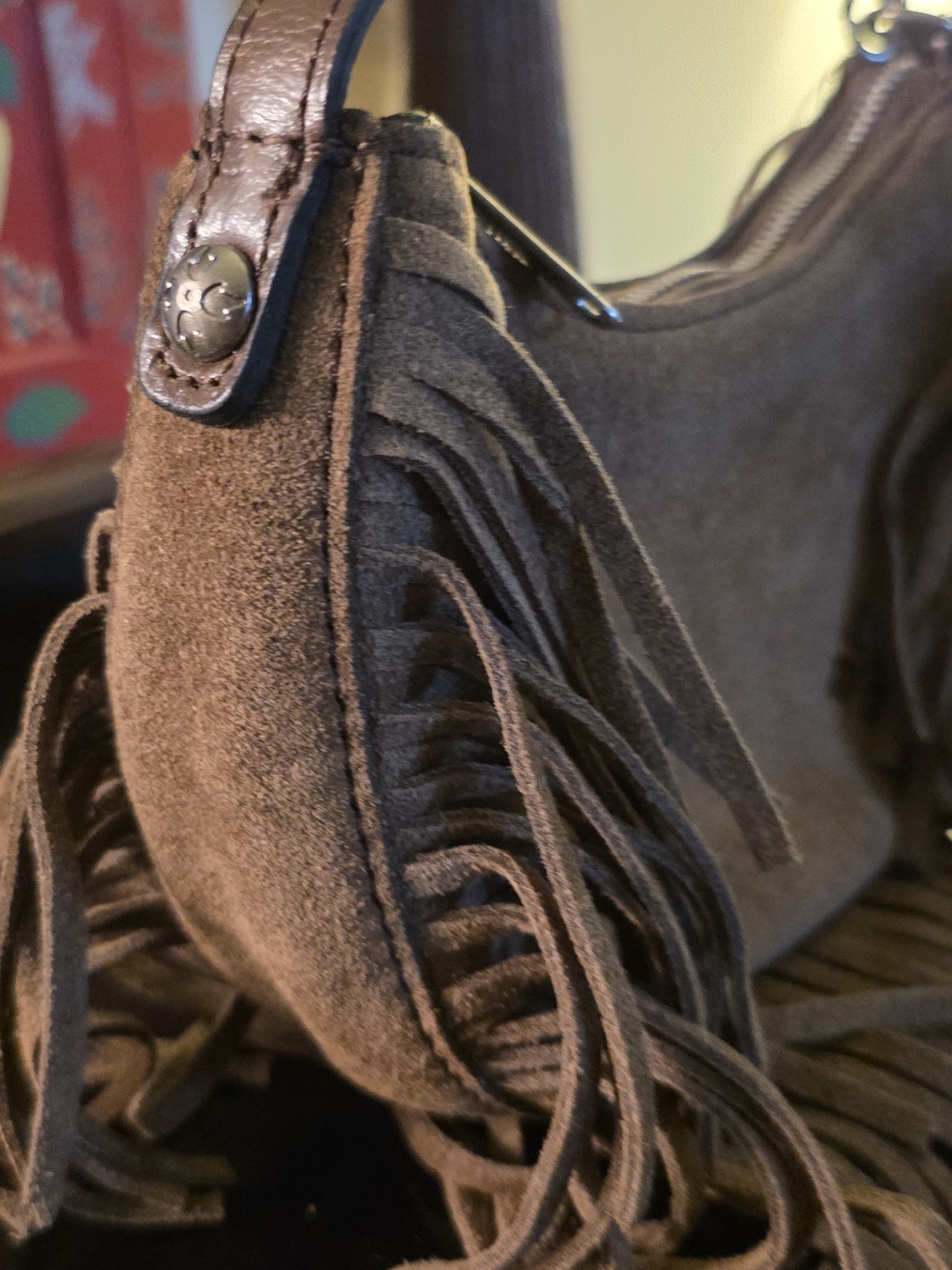 Patricia Nash Brown Suede Fringe Crossbody Mini Bag - Picture 4 of 9